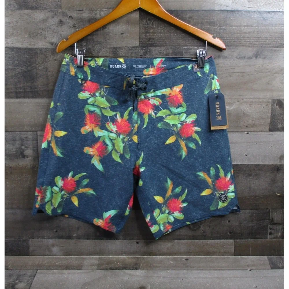 Roark Shorts Mens 30 Navy Passage 18 La Selva Boardshorts Floral Tropical RB402